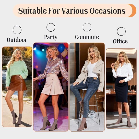 Women's Brown Square Toe Low Block Heel Chelsea Back Zipper Mid Calf Booties - Picture 6 of 6